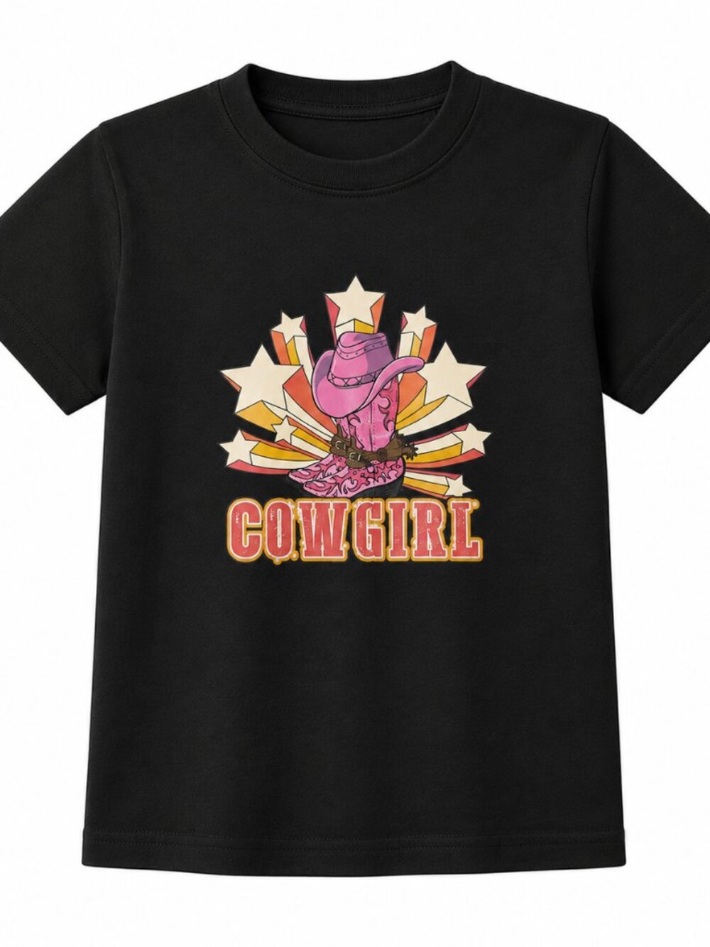 Kids Cowgirl Boots Graphic Tee in Pink and Black Short Sleeve Shirt New Top XL